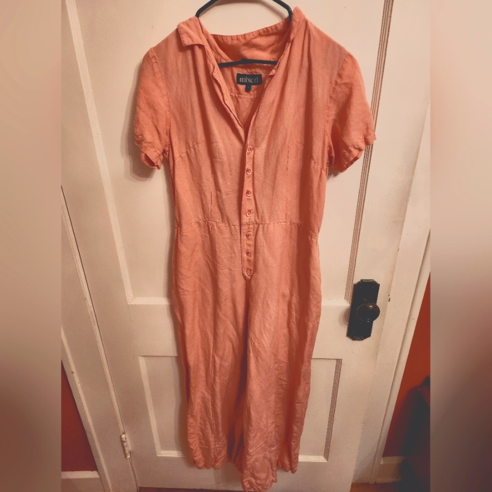 Neptune Linen Wide Leg Button-Up Jumpsuit